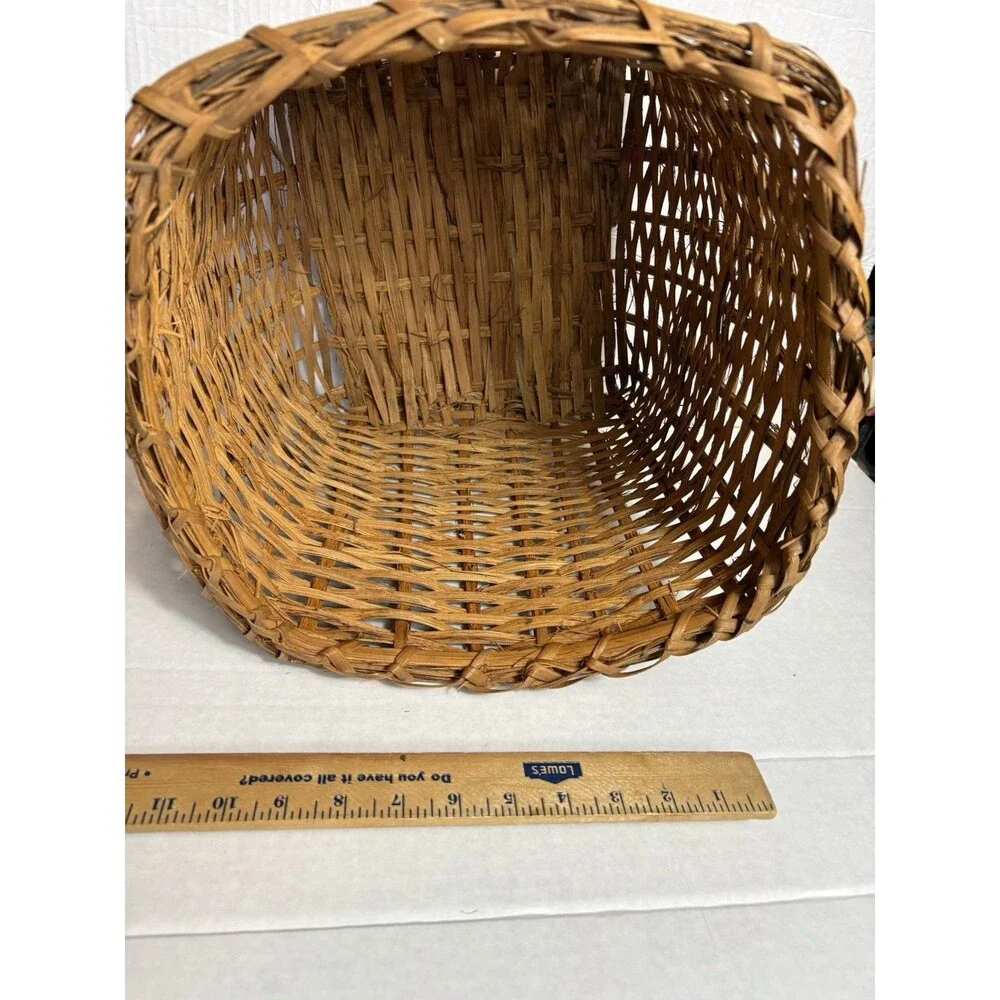 Vintage Handmade Wicker Basket Square Storage Bin Primitive Farmhouse Boho